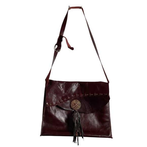 AQ Inc Leather Crossbody Bag with Jemstone and beads. Fringe Bag. Western Style - Picture 1 of 15